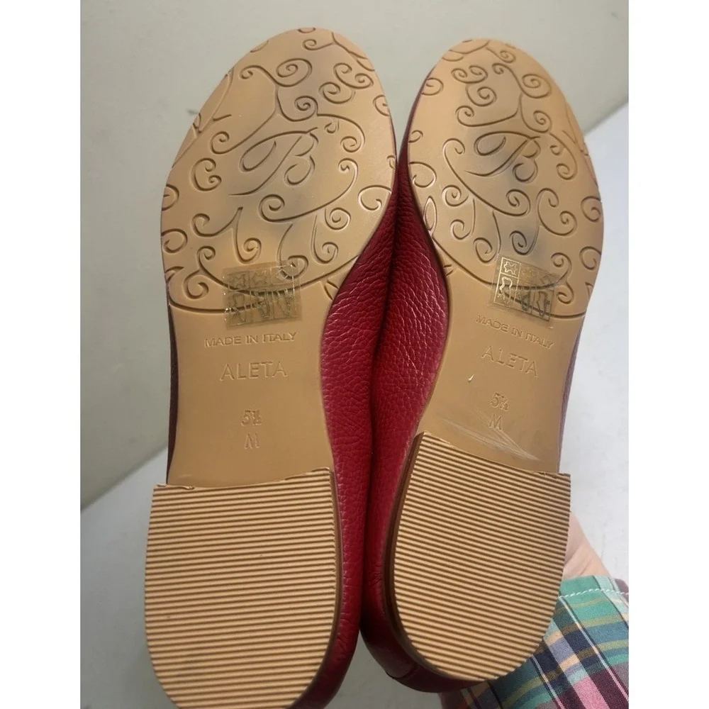 Brighton Aleta Red Ballet‎ Flats Silver Medallion Size 5.5M Made in Italy